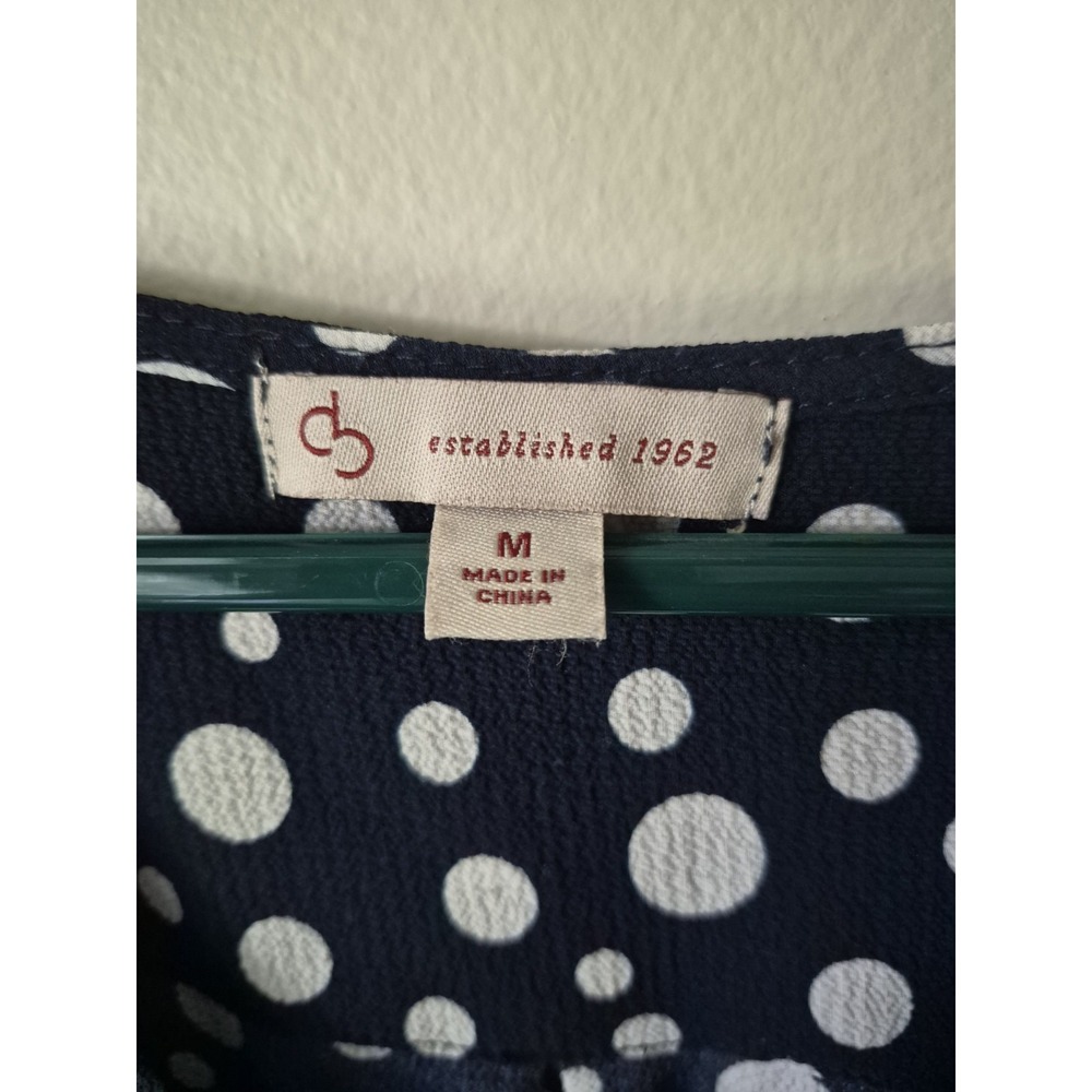 CB Established 1962 Top Size Medium Navy Blue Polka Dot Roll-Tab 3/4 Sleeve Zip - Picture 3 of 5